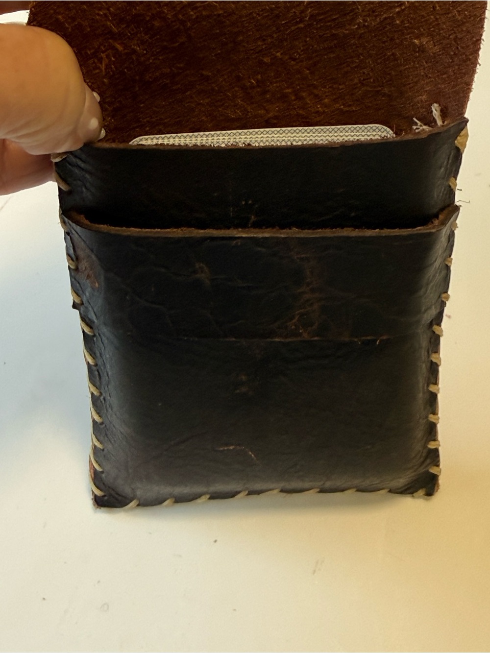 Cold Mountain Craft handmade, leather pouch rustic, whipstitched  w/ heart. - Picture 7 of 8